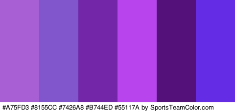 #A75FD3 #8155CC #7426A8 #B744ED #55117A #642DE5 Colors