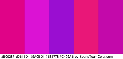 #E00287 #DB11D4 #9A0ED1 #E81778 #C409AB Colors