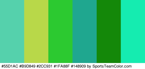 #55D1AC #B9D849 #2CC931 #1FA88F #148909 #15EDB0 Colors