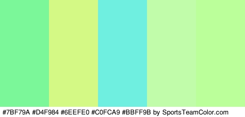 #7BF79A #D4F984 #6EEFE0 #C0FCA9 #BBFF9B Colors