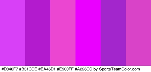 #D840F7 #B31CCE #EA46D1 #E900FF #A226CC #D843C7 Colors