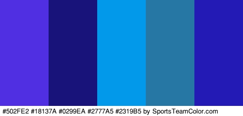 #502FE2 #18137A #0299EA #2777A5 #2319B5 Colors