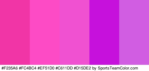 #F235A6 #FC4BC4 #EF51D0 #C611DD #D15DE2 Colors