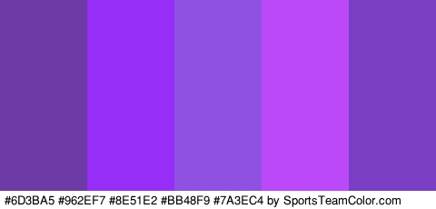 #6D3BA5 #962EF7 #8E51E2 #BB48F9 #7A3EC4 Colors