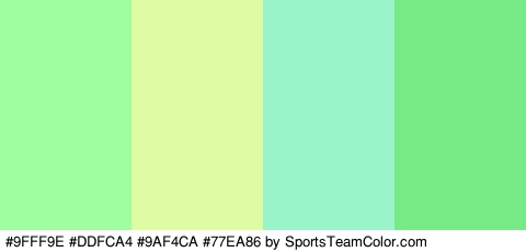 #9FFF9E #DDFCA4 #9AF4CA #77EA86 Colors