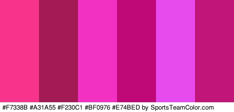 #F7338B #A31A55 #F230C1 #BF0976 #E74BED #C11579 Colors