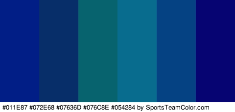 #011E87 #072E68 #07636D #076C8E #054284 #060472 Colors