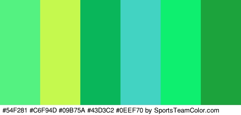 #54F281 #C6F94D #09B75A #43D3C2 #0EEF70 #1DA33C Colors