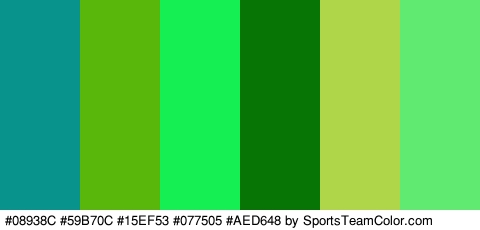 #08938C #59B70C #15EF53 #077505 #AED648 #60EA72 Colors