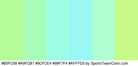 #B5FC99 #A9FCB7 #9CFCE4 #99F7F4 #AFFFD3 #C7F989 Colors