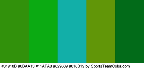 #31910B #0BAA13 #11AFA8 #629609 #016B19 Colors