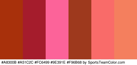 #A8300B #A51C2C #FC6499 #9E391E #F96B68 #F47F5F Colors