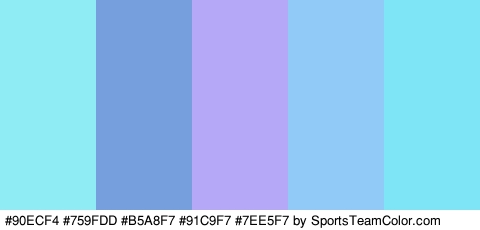 #90ECF4 #759FDD #B5A8F7 #91C9F7 #7EE5F7 Colors