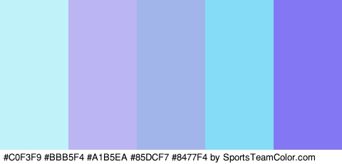 #C0F3F9 #BBB5F4 #A1B5EA #85DCF7 #8477F4 Colors