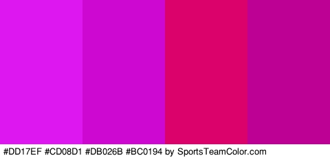 #DD17EF #CD08D1 #DB026B #BC0194 Colors