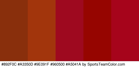 #892F0C #A3350D #9E091F #960500 #A5041A Colors