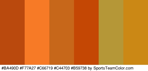 #BA490D #F77A27 #C66719 #C44703 #B59738 #CC8814 Colors