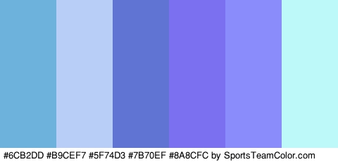 #6CB2DD #B9CEF7 #5F74D3 #7B70EF #8A8CFC #BDF9F8 Colors