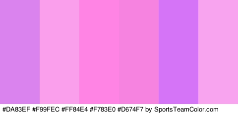 #DA83EF #F99FEC #FF84E4 #F783E0 #D674F7 #F9A4EF Colors