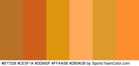 #B77228 #CE5F1A #DD950F #FFAA5B #DB9A2B #FC8E2D Colors