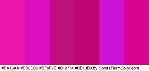 #EA15AA #DB0DC3 #BF0F7B #C10774 #CE13D8 #D6068D Colors