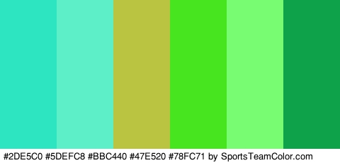 #2DE5C0 #5DEFC8 #BBC440 #47E520 #78FC71 #0EA34A Colors