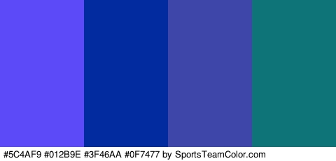 #5C4AF9 #012B9E #3F46AA #0F7477 Colors