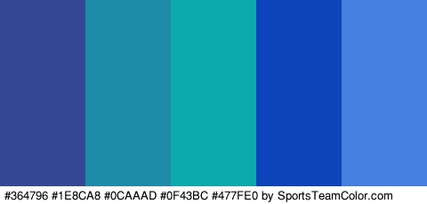 #364796 #1E8CA8 #0CAAAD #0F43BC #477FE0 Colors