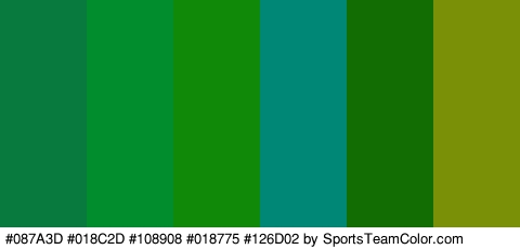 #087A3D #018C2D #108908 #018775 #126D02 #7A9107 Colors