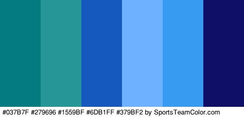 #037B7F #279696 #1559BF #6DB1FF #379BF2 #0F0F68 Colors