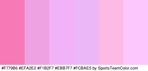 #F779B6 #EFA2E2 #F1B2F7 #EBB7F7 #FCBAE5 #FBC7FC Colors