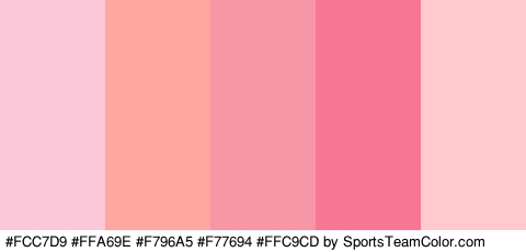 #FCC7D9 #FFA69E #F796A5 #F77694 #FFC9CD Colors