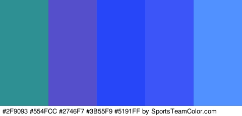 #2F9093 #554FCC #2746F7 #3B55F9 #5191FF Colors