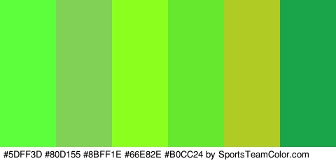 #5DFF3D #80D155 #8BFF1E #66E82E #B0CC24 #1AA54B Colors