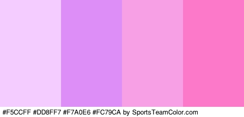 #F5CCFF #DD8FF7 #F7A0E6 #FC79CA Colors