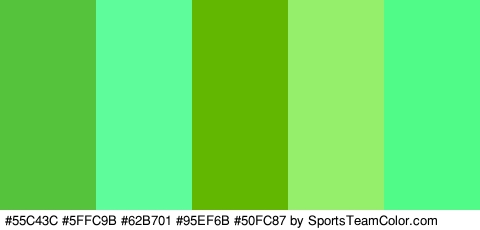 #55C43C #5FFC9B #62B701 #95EF6B #50FC87 Colors