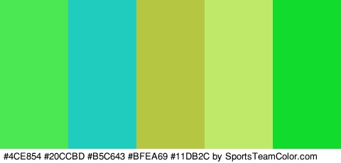 #4CE854 #20CCBD #B5C643 #BFEA69 #11DB2C Colors