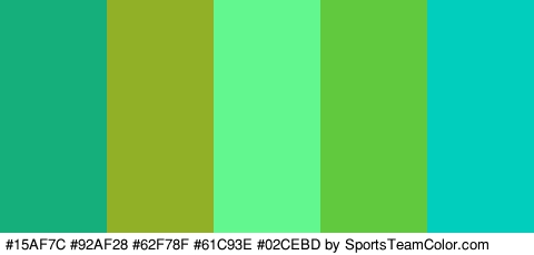 #15AF7C #92AF28 #62F78F #61C93E #02CEBD Colors