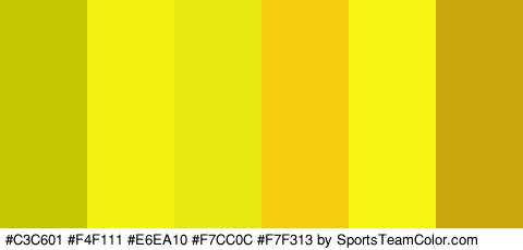 #C3C601 #F4F111 #E6EA10 #F7CC0C #F7F313 #C9A60C Colors