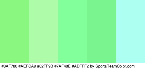 #8AF780 #AEFCA9 #82FF9B #7AF48E #ADFFF2 Colors