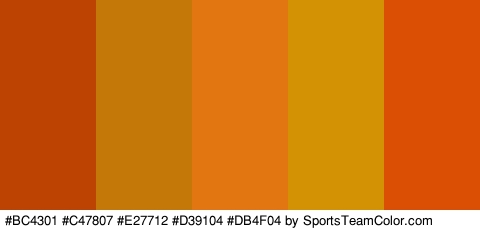 #BC4301 #C47807 #E27712 #D39104 #DB4F04 Colors