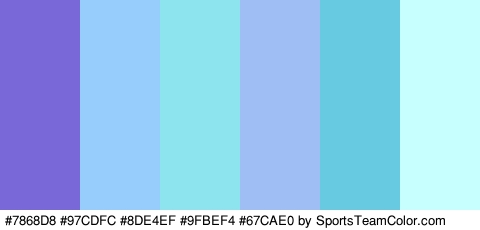 #7868D8 #97CDFC #8DE4EF #9FBEF4 #67CAE0 #C6FFFE Colors