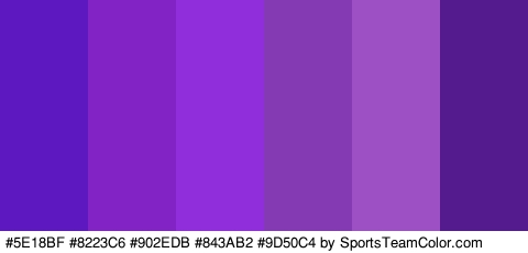 #5E18BF #8223C6 #902EDB #843AB2 #9D50C4 #541B8E Colors