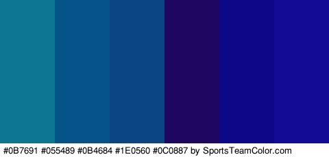 #0B7691 #055489 #0B4684 #1E0560 #0C0887 #120B93 Colors