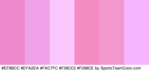 #EF8BCC #EFA2EA #FAC7FC #F28CC2 #F298CE #F7B5FF Colors