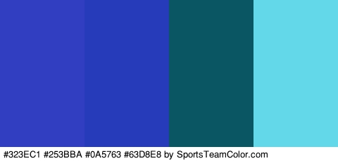 #323EC1 #253BBA #0A5763 #63D8E8 Colors