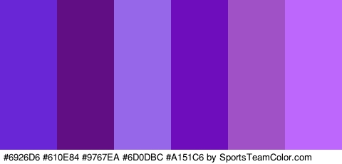 #6926D6 #610E84 #9767EA #6D0DBC #A151C6 #BE67FC Colors