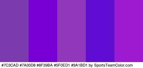 #7C3CAD #7A00D8 #8F39BA #5F0ED1 #9A1BD1 Colors