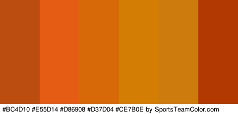 #BC4D10 #E55D14 #D86908 #D37D04 #CE7B0E #B23901 Colors