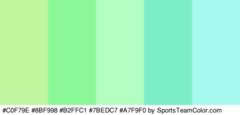 #C0F79E #8BF998 #B2FFC1 #7BEDC7 #A7F9F0 Colors